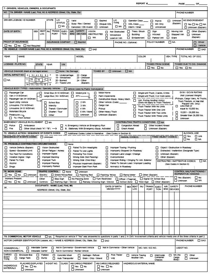 Screenshot of the second page of the Missouri Uniform Crash Report form.